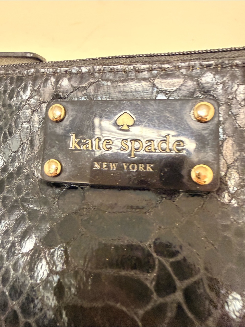 Kate Spade Black Embossed Snake-Print Cosmetic Pouch Python Skin Textured - Picture 5 of 13